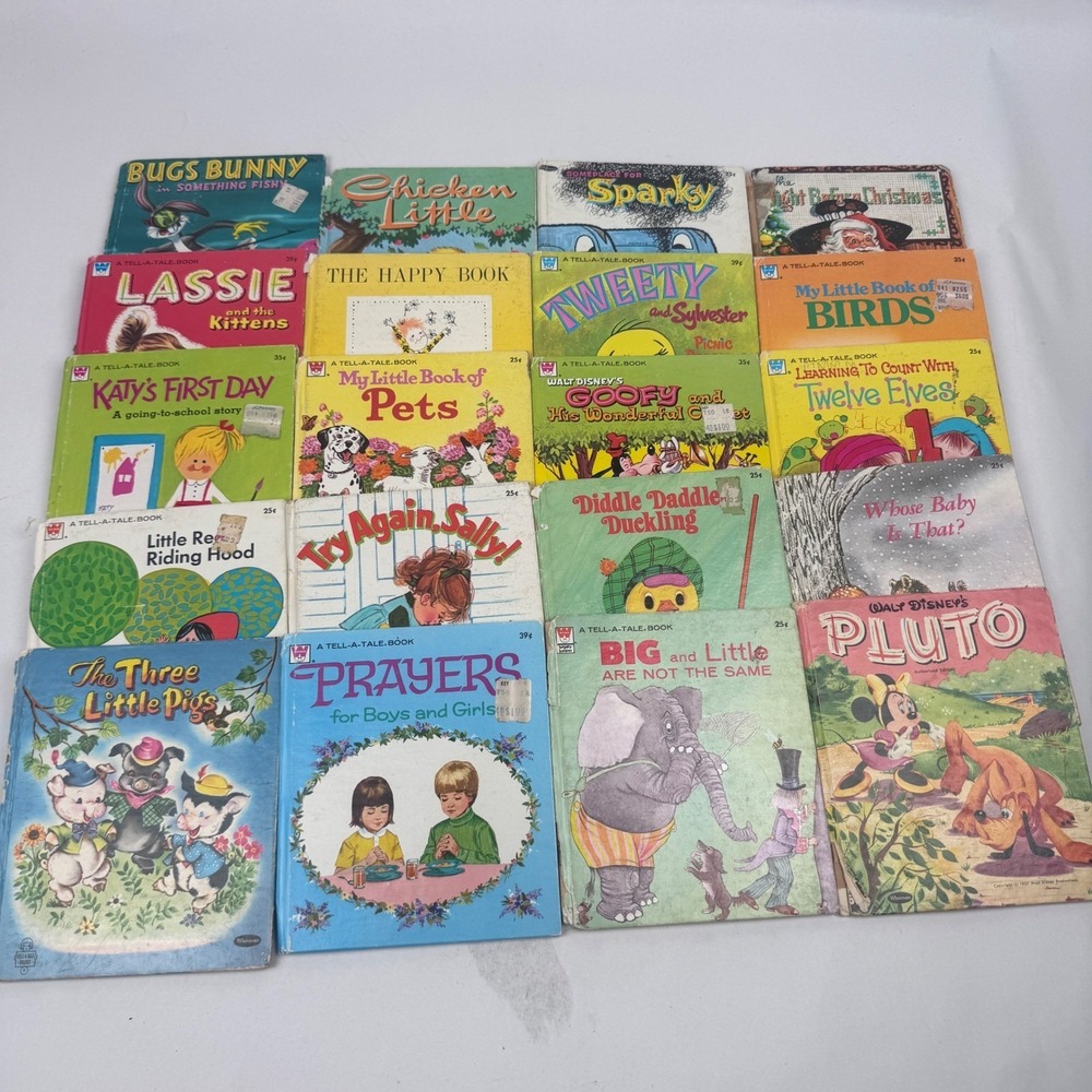 Vintage Lot of 20 Tell a Tale Books Lassie Three Little Pigs 1950s 1960s